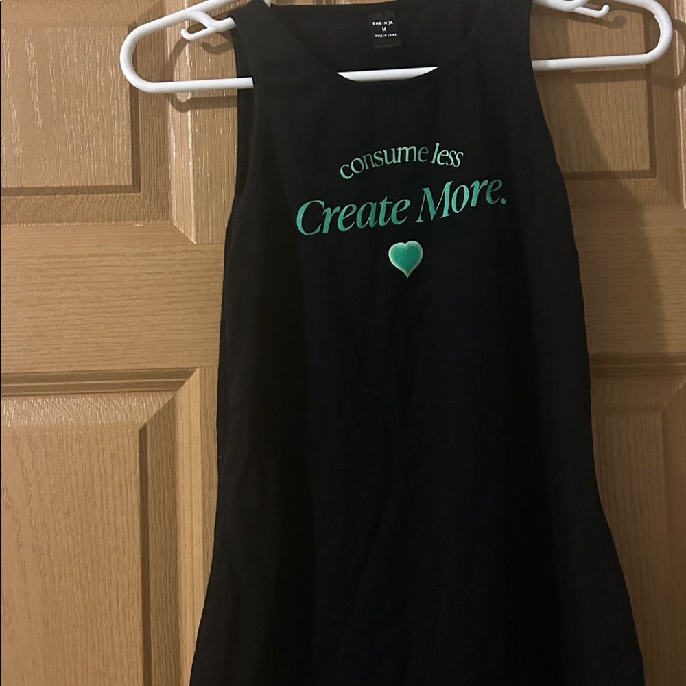 SHEIN EZwear casual sleeveless dress with consume less create more letter print